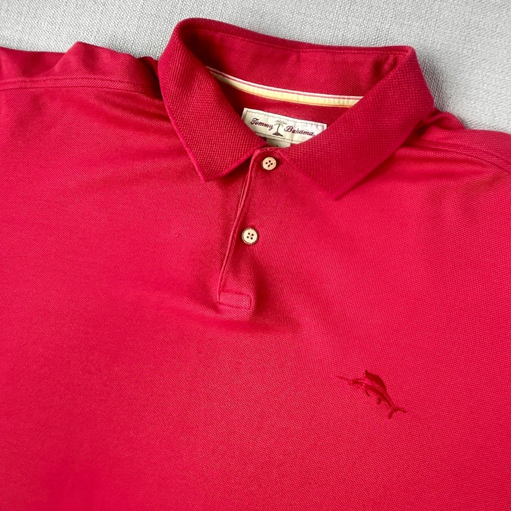 Tommy Bahama Polo Shirt Mens L Red Long Sleeve Cotton Blend Marlin Logo